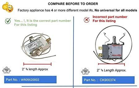 GlobPro WR09X20002 Fridge Temperature Control Thermostat 2" ΒΎ length Approx Replacement for and compatible with Hotpoint GE Kenmore Heavy DUTY