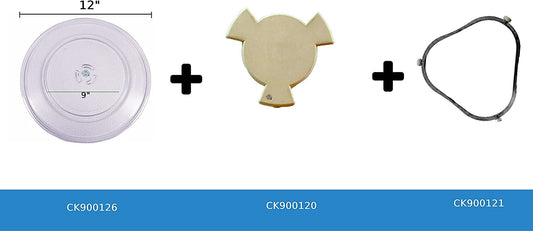 GlobPro 4393799 W10435116 W11252182 Microwave Compatible KIT Glass Plate + Base Support + Ring Turn Replacement for and Compatible with Whirlpool Maytag Kenmore KitchenAid Heavy Duty