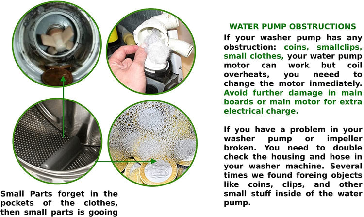 GlobPro WP25001052 Washer Water Drain Pump 7" ยผ large Approx. Replacement for and compatible with Crosley Maytag Amana Heavy DUTY