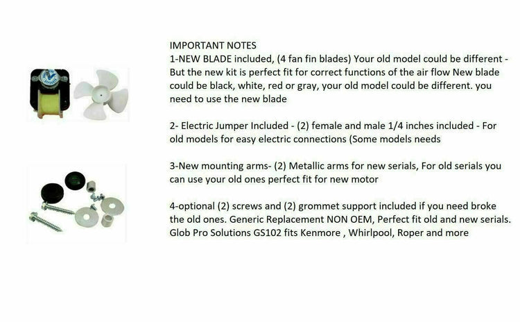 GlobPro 1127165 1127401 1129408 2149964 Fridge Evaporator Fan Motor Kit Replacement for and compatible with Whirlpool KitchenAid Roper Kenmore Heavy DUTY