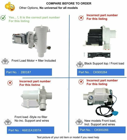 GlobPro 46197020148 461970201671 461970228511 461970228512 Washer Drain Pump 11" length Approx. Replacement for and compatible with Whirlpool Kenmore Maytag KitchenAid Heavy DUTY