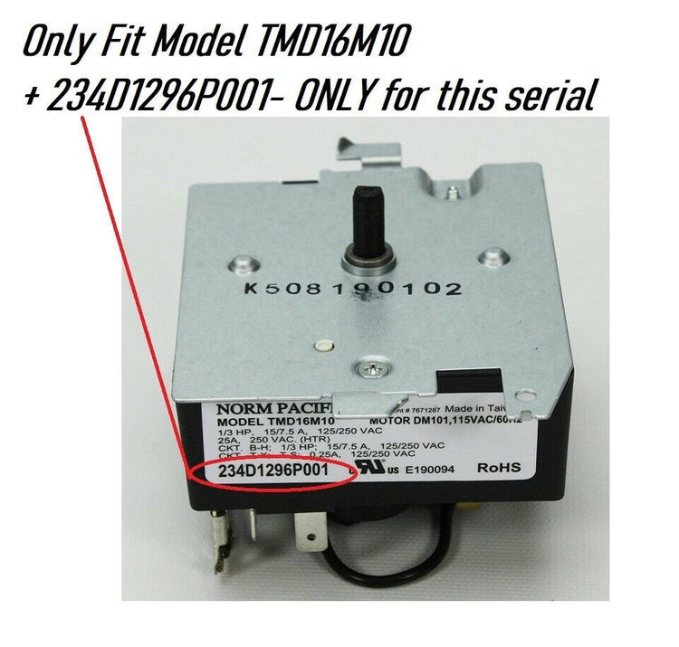 GTDP400GM1WS -Dryer timer Model TMD16M10 234D1296P001 GTDP490ED3WS