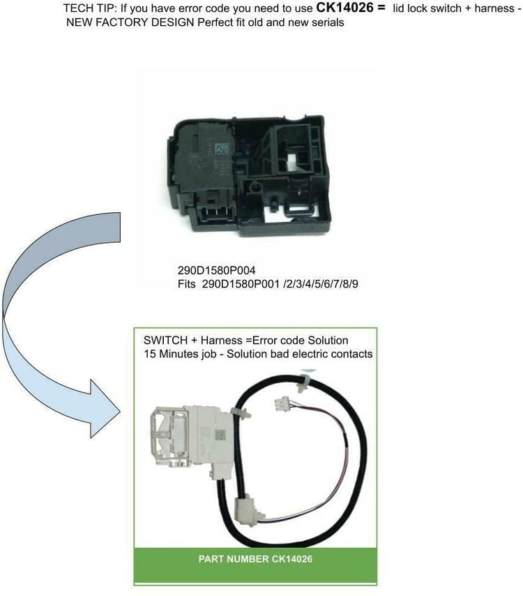 CK14026 Fits Washer laundry old #290D1580P002 /1/3/4/5/6/7/8/9 ERROR CODE Soluti Heavy DUTY