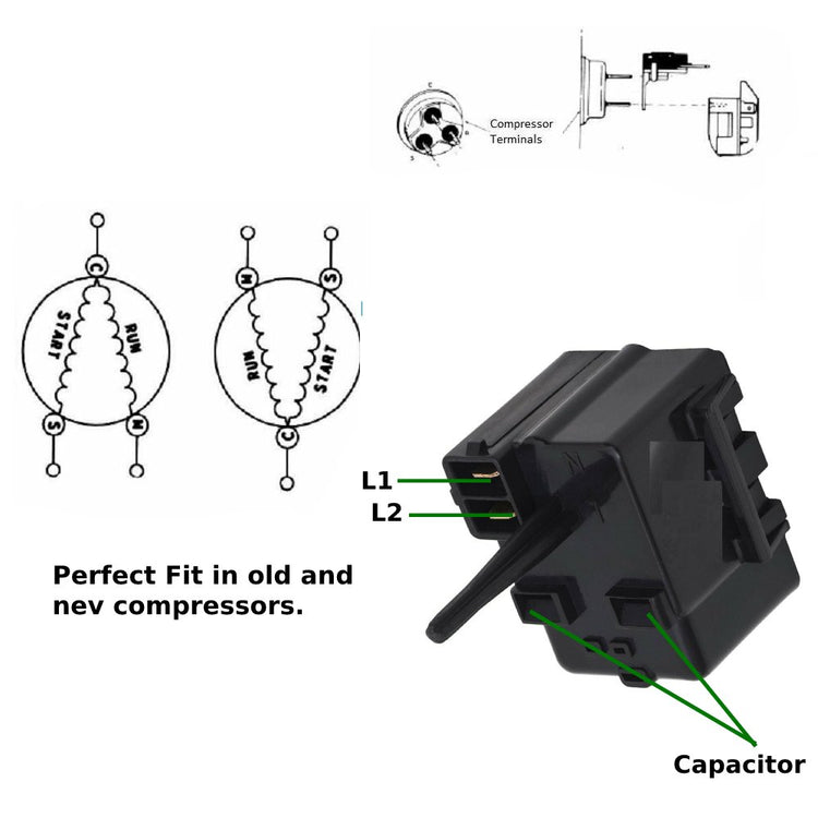 GlobPro PD00036771 EAP2354411 AP4412995 PS2354411 Frid. Compressor Start Relay ยผ" Terminal Replacement for and compatible with General Electric Hotpoint Heavy DUTY