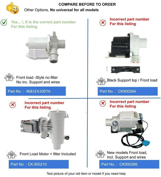 GlobPro 4681EA1007A Washer Drain Pump 6" Β½ length Approx. Replacement for and compatible with LG Heavy DUTY