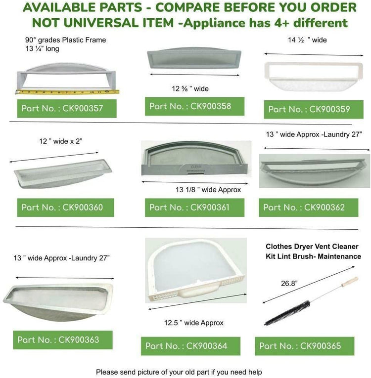 E-DrUS WE18X26 Dryer Lint Screen Filter WE18X26, CK900358 12 β
β wide compatible with Heavy DUTY