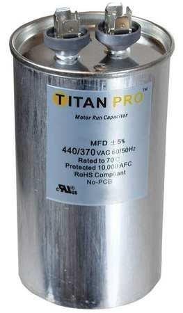 Motor Run Capacitor, 50 MFD, 5-1/4 In. H