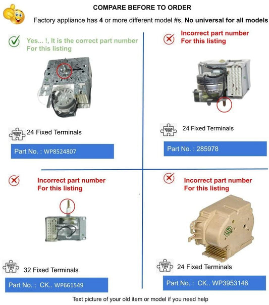 GlobPro WP8524807 Washer Timer 24 Fixed Terminals Replacement for and compatible with Whirlpool Heavy DUTY