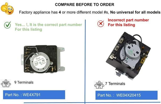 GlobPro WE4X791 Dryer Timer Control 9 terminal Replacement for and compatible with General Electric Heavy DUTY