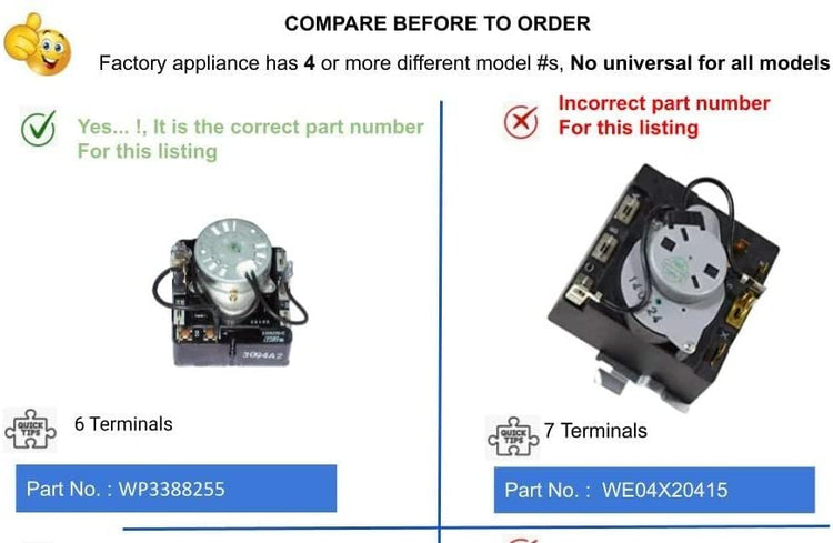 GlobPro PD00054422 AP6008291 PS11741426 Dryer Timer 6 Terminals Replacement for and compatible with Whirlpool KitchenAid Heavy DUTY