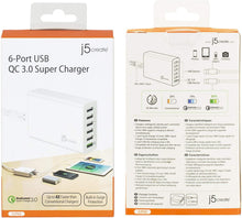 j5create USB Hub Powered Wall Charger- 6 Multi Port Charging Station for Multiple Devices | Quick Charge 3.0 USB Power Strip Desktop Charger Block Adapter for Office, Home or Travel