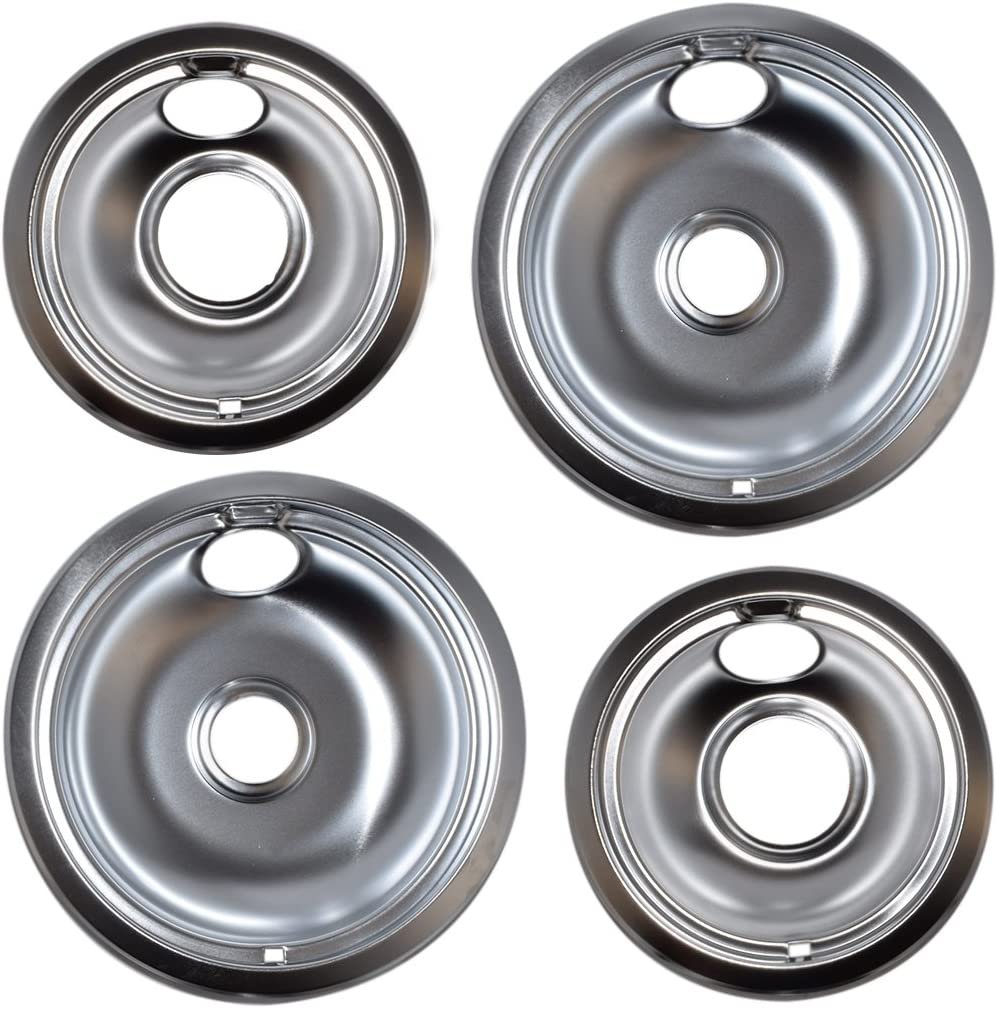 Replacement Drip Pans for Whirlpool Range - 2 Large 8" and 2 Small 6" Drip Bowl Pans - Set of 4 - x2 of W10196405 - x2 of W10196406