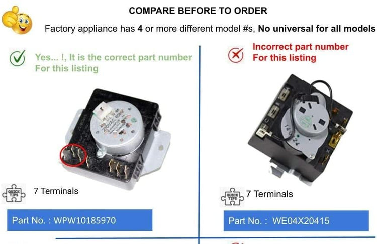 GlobPro WPW10185970 Dryer Timer 7 Fixed Terminals Replacement for and compatible with Whirlpool Heavy DUTY