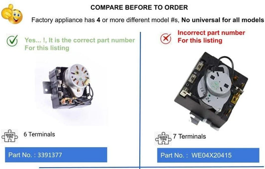 GlobPro 3391377 Dryer Timer 6 Terminals Replacement for and compatible with Whirlpool Heavy DUTY