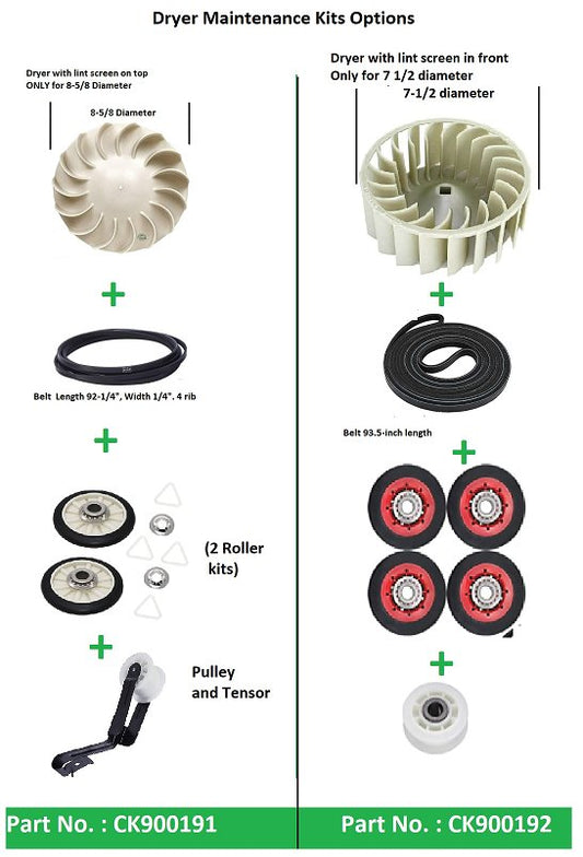 GlobPro CK900192 WP697772 Dryer Maintenance Kits Including WPW10314173 Drum Roller & 661570V Belt & 279640 Idler Pulley Replacement for and compatible with Whirlpool Kenmore Maytag Heavy DUTY