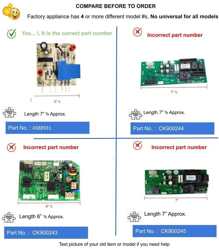 GlobPro 4388931 Fridge Defrost Control Board 6 terminales 3" ¼ length Approx. Replacement for and compatible with Whirlpool KitchenAid Maytag Heavy DUTY