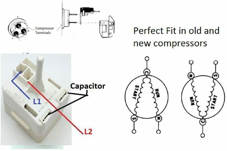 Refrigerator Compressor Start Relay & Capacitor 2188831- 65889-4,