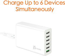 j5create USB Hub Powered Wall Charger- 6 Multi Port Charging Station for Multiple Devices | Quick Charge 3.0 USB Power Strip Desktop Charger Block Adapter for Office, Home or Travel