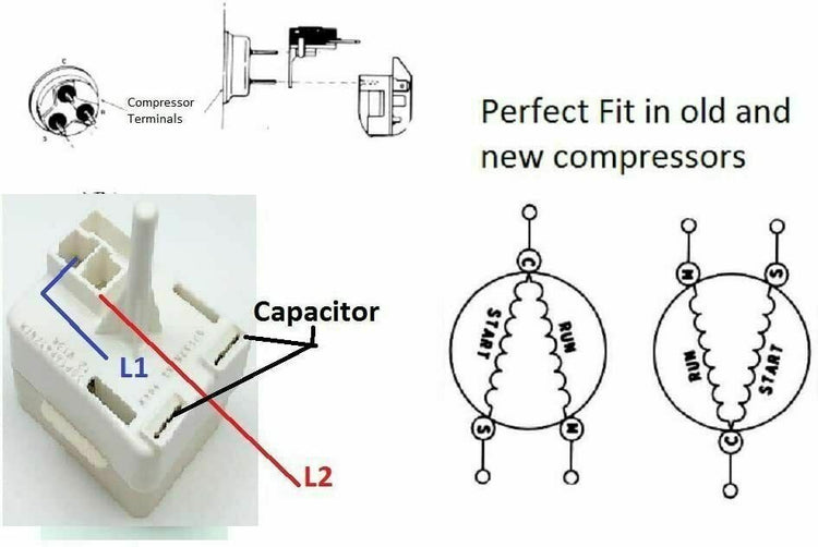 Refrigerator Compressor Start Relay & Capacitor 5SP14N319NFD EAP11765759