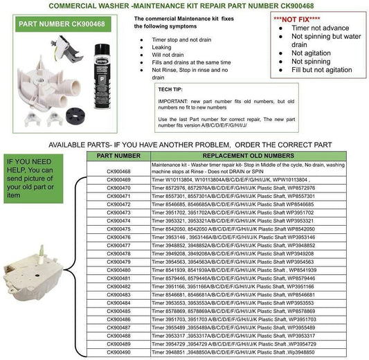E-DrUS CK900472 compatible with Kenmore Washer Timer 8546685A/B/C/D/E/F/G/H/I/J/K compatible with Heavy DUTY