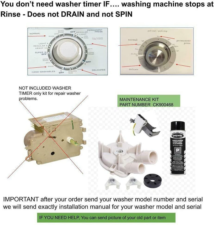 E-DrUS CK900468 KIT to FIX Washer stops at Rinse & not DRAIN compatible with KitchenAid compatible with Heavy DUTY