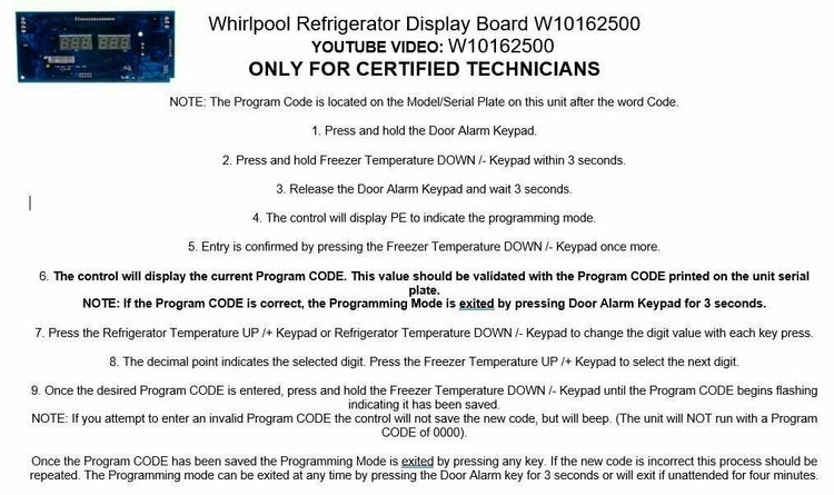 Kenmore Whirlpool Refrigerator Display Board AP6016009.