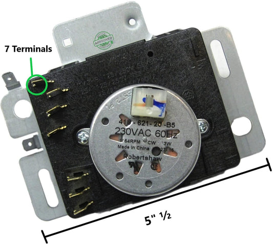 GlobPro W10857612 Dryer Timer 7 Terminals 5" ½ length Approx. Replacement for and compatible with Roper Heavy DUTY