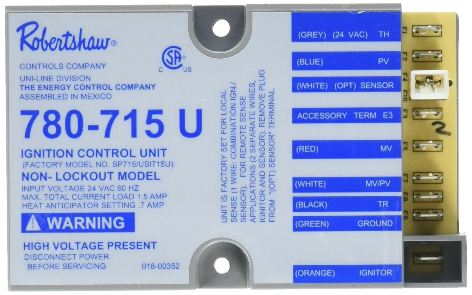 Robertshaw 780-715 Nonlockout Pilot Ignition Controller