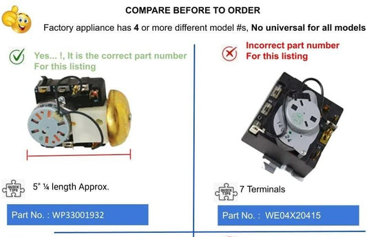 GlobPro WP33001932 Dryer Timer with Chime 5" ¼ length Approx. Replacement for and compatible with Maytag Heavy DUTY