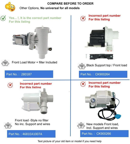 GlobPro 285998 8181684 8182819 8182821 Washer Drain Pump 11" length Approx. Replacement for and compatible with Whirlpool Kenmore Maytag KitchenAid Heavy DUTY