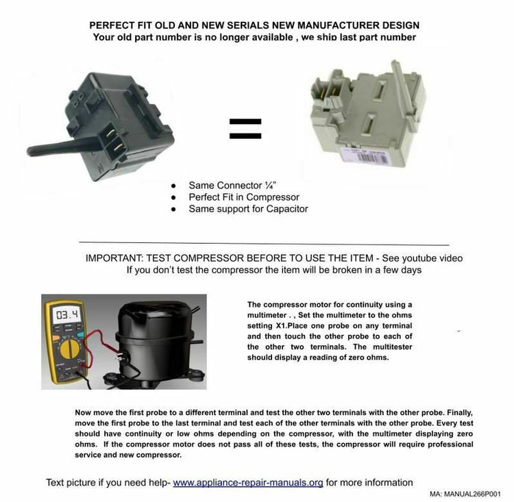 197D6266P001 Compatible with GE General Electric Fridge Compresor Relay Start