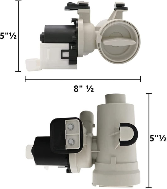 GlobPro W10183434 W10190647 W10190648 W10201457 Washer Water Drain Pump Assembly 8" ½ length Approx. Replacement for and compatible with Whirlpool Maytag Kenmore/Sears Amana Heavy DUTY